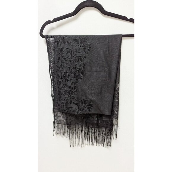 Black Lace Fringed Shawl Scarf - Picture 2 of 2